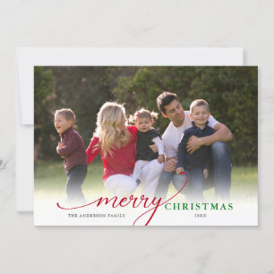 Merry Christmas Modern Minimal Script Photo Holida Holiday Card