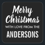 Merry christmas modern minimalist gift tag sticker<br><div class="desc">Trendy,  minimalist,  modern,  black and white christmas gift tag stickers with the text Merry Christmas with love from the (and then the name of the family).</div>