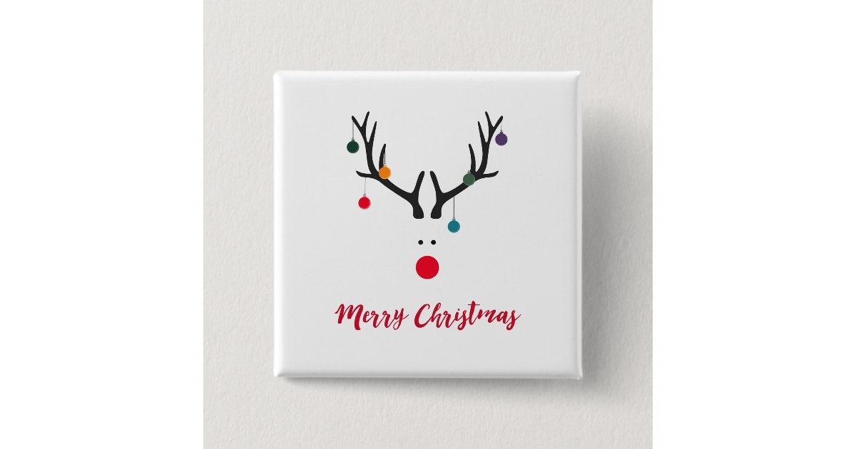 Merry Christmas Modern Minimalist Reindeer White 15 Cm Square Badge 