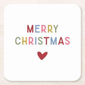 Merry Christmas Modern Minimalist Typography Square Paper Coaster
