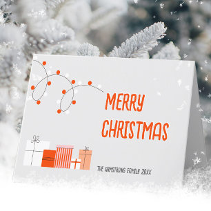 Merry Christmas Modern Orange Gift Illustration Holiday Card