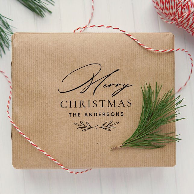 Merry Christmas Modern Personalised Family Name Self-inking Stamp (Creator Uploaded)