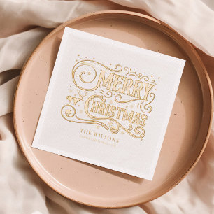 Merry Christmas Modern Personalised Holiday Foil Napkins