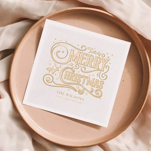 Merry Christmas Modern Personalised Holiday Foil Napkins (Creator Uploaded)