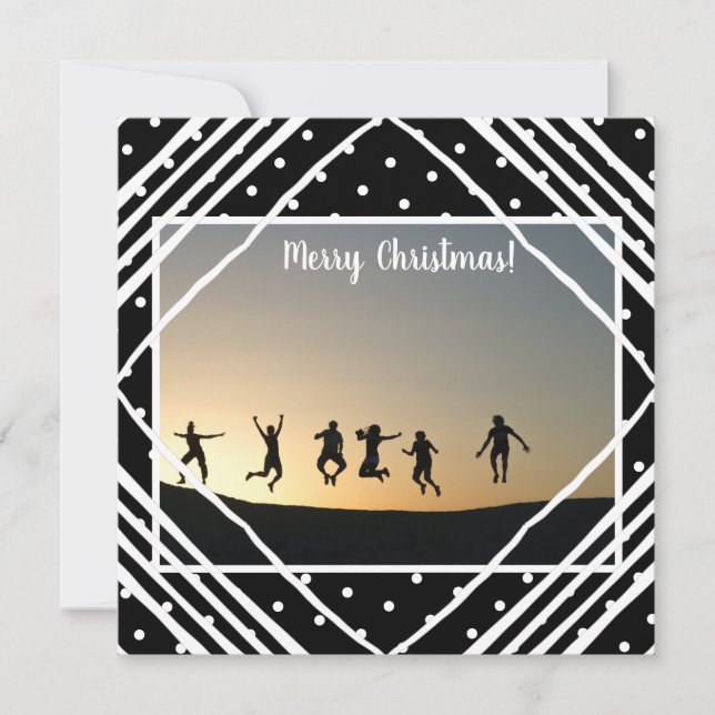 Merry Christmas Modern Photo Black White Holiday Card (Front)