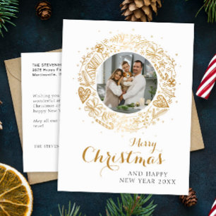 Merry Christmas Modern Photo Christmas wreath Holiday Postcard