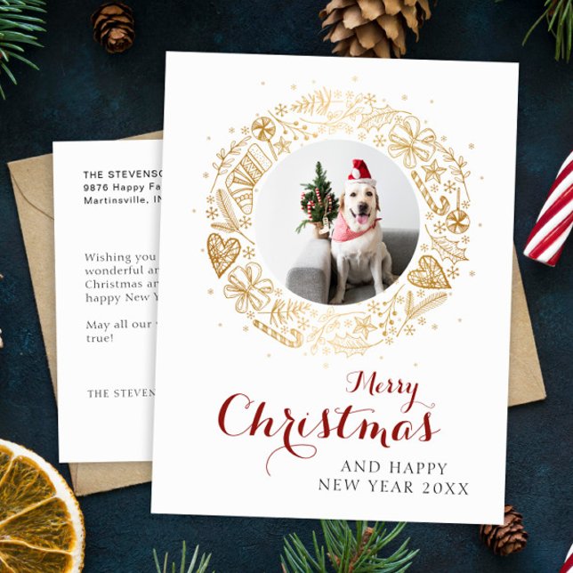 Merry Christmas Modern Photo Christmas wreath Holiday Postcard (Creator Uploaded)