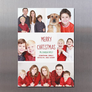 Merry Christmas Modern Photo Collage Magnet Card