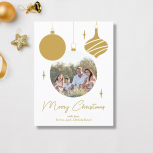 Merry Christmas Modern Photo Gold Script Holiday Postcard