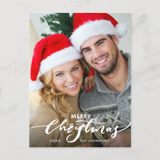 Merry Christmas Modern PHOTO Greeting Holiday Postcard (Front)