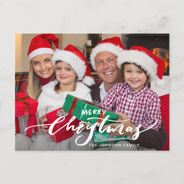 Merry  Christmas Modern PHOTO  Holiday Greeting Postcard (Front)