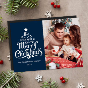Merry Christmas Modern Photo Magnetic Holiday Card