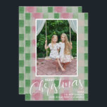 Merry Christmas Modern Pink and Green Plaid Photo Holiday Card<br><div class="desc">Share your favourite photo accented with our modern pink and green plaid design on these photo Christmas card with your message in chic white lettering.</div>