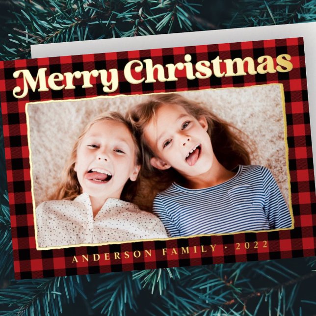 Merry Christmas Modern Plaid Pattern Family Photo (Creator Uploaded)