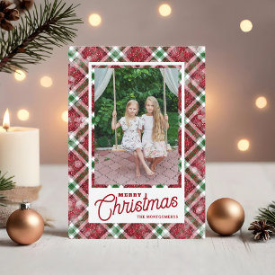 Merry Christmas Modern Plaid Photo Holiday Card