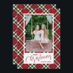 Merry Christmas Modern Plaid Photo Holiday Card<br><div class="desc">Share your favourite photo accented with a modern red,  green and white sparkly plaid on these photo Christmas card with your message on the back.  PRINTED and/or INSTANT DOWNLOAD.</div>