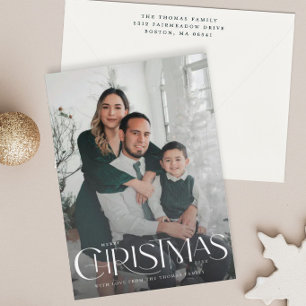 Merry Christmas Modern Portrait Full Bleed Holiday Card