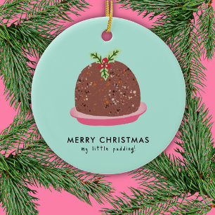 Merry Christmas Modern Pudding Illustration Ceramic Tree Decoration