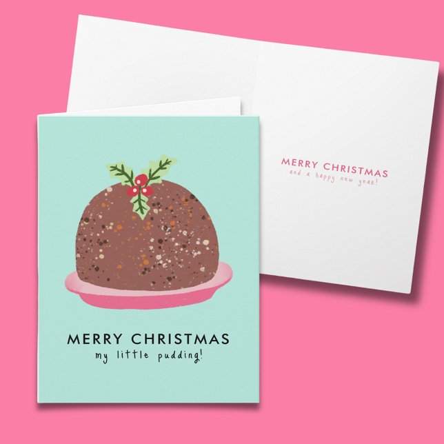 Merry Christmas Modern Pudding Illustration Thank You Card (Cute 'My Little Pudding' Christmas card with message inside)
