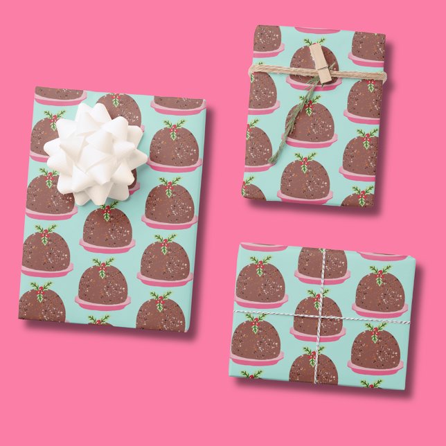 Merry Christmas Modern Pudding Illustration Wrapping Paper Sheet (Cute 'My Little Pudding' Christmas wrapping paper)