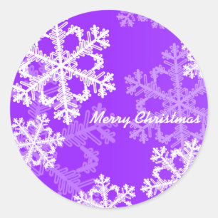 Merry Christmas Modern Purple Snowflakes Pattern  Classic Round Sticker