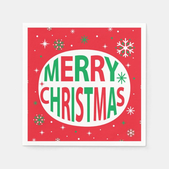 Merry Christmas Modern Red Festive Holiday  Napkin (Front)