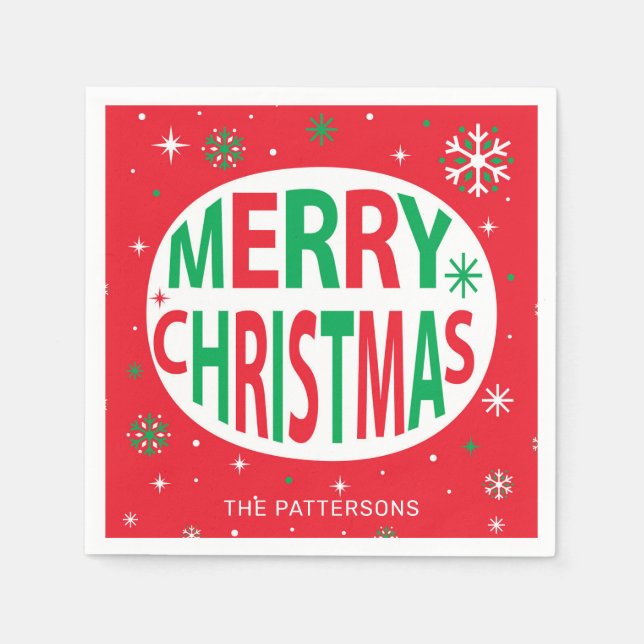 Merry Christmas Modern Red Holiday Personalised Napkin (Front)