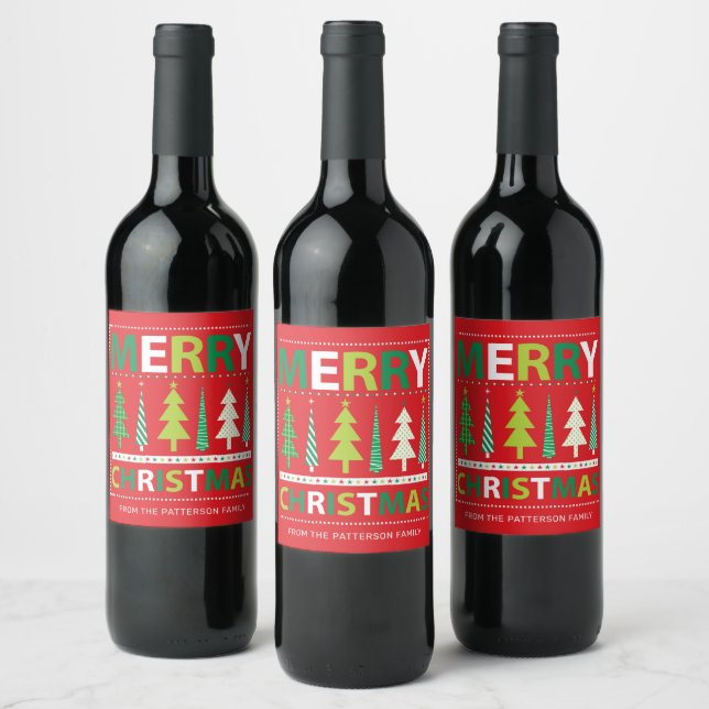 Merry Christmas Modern Red Holiday Personalised Wine Label (Bottles)