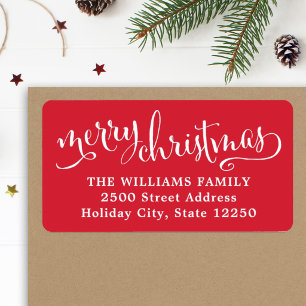 Merry Christmas Modern Red Script Address Label