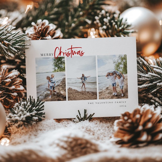 Merry Christmas Modern Red Script Minimalist Photo Holiday Card (Creator Uploaded)