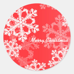 Merry Christmas Modern Red Snowflakes Pattern  Classic Round Sticker