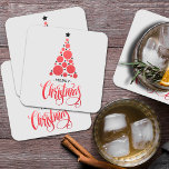 Merry Christmas Modern Red Tree Holiday Square Paper Coaster<br><div class="desc">Christmas tree of red balls and black stars and the greeting MERRY CHRISTMAS are featured on a light grey background is features on these heavy paper coasters. MATCHING items in our collection.</div>