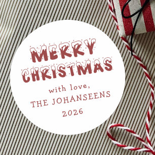 Merry Christmas Modern Red Typography Trendy Classic Round Sticker