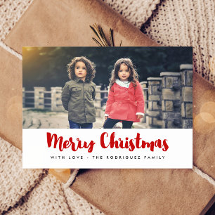 Merry Christmas modern red & white photo Postcard