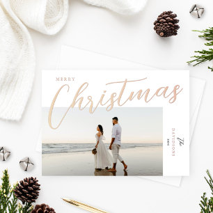 Merry Christmas Modern Rose Gold Script Photo