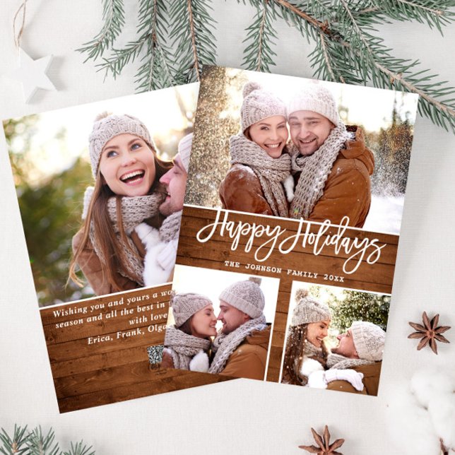Merry Christmas Modern Rustic 4 PHOTO Greeting Holiday Card (Creator Uploaded)