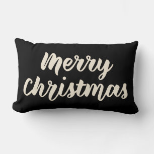 Merry Christmas Modern Rustic Simple Script Black Lumbar Cushion