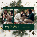 Merry Christmas Modern Script 2 Photos Gold<br><div class="desc">Cherish your family's precious moments this holiday season with our custom photo collage Christmas card. This unique greeting card showcases a beautifully arranged collection of your favourite family photographs, artfully combined to create a festive and heartwarming design. Personalise it with 2 of your most treasured snapshots, from candid moments to...</div>