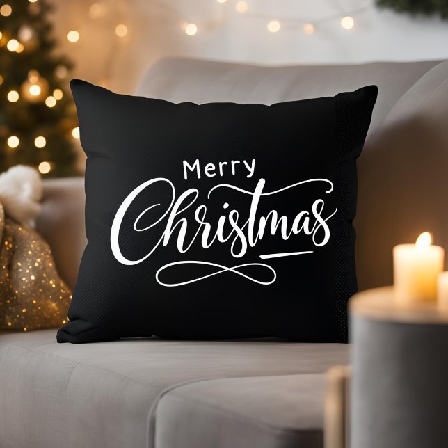 Merry Christmas Modern Script Black Family Cushion (Creator Uploaded)