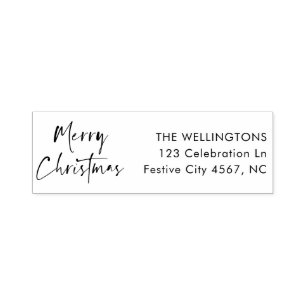 Merry Christmas Modern Script Family Name Address Self-inking Stamp