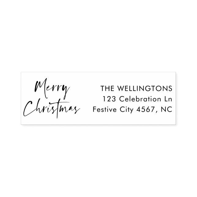 Merry Christmas Modern Script Family Name Address Self-inking Stamp (Design)