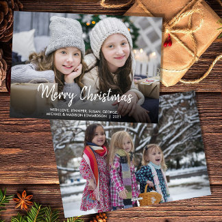 Merry Christmas modern script family photo Holiday Card