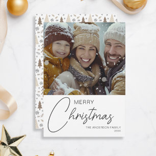 Merry Christmas Modern Script Family Photo Holiday Card