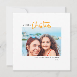 Merry Christmas Modern Script Minimalist Photo Holiday Card