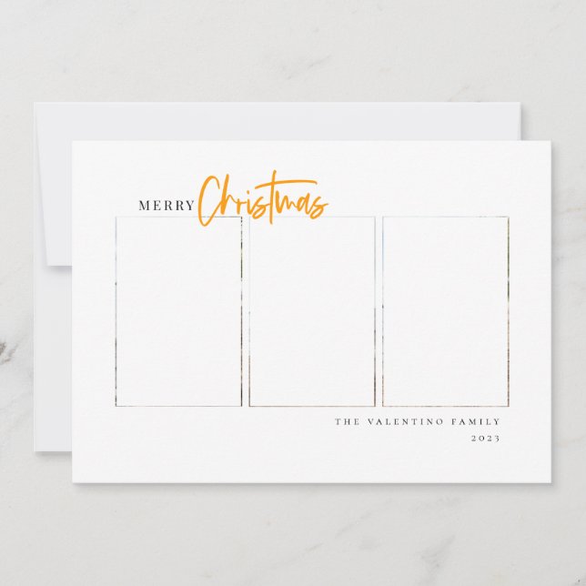 Merry Christmas Modern Script Minimalist Photo Holiday Card (Front)