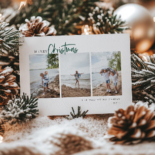 Merry Christmas Modern Script Minimalist Photo Holiday Card