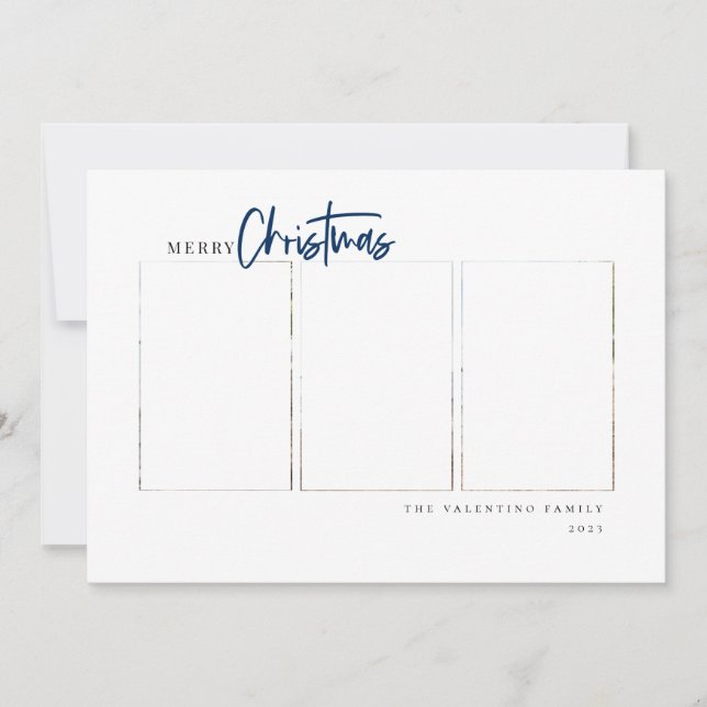 Merry Christmas Modern Script Minimalist Photo Holiday Card (Front)