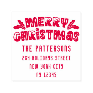 Merry Christmas Modern Script Name Return Address Self-inking Stamp