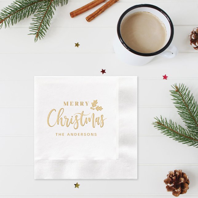 Merry Christmas Modern Script Personalised Holiday Foil Napkins (Creator Uploaded)