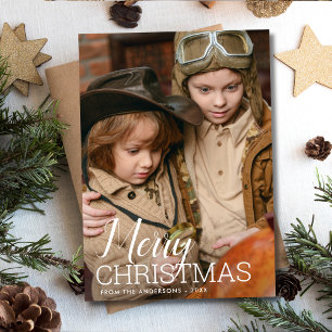 Merry Christmas Modern Script Photo Holiday Card